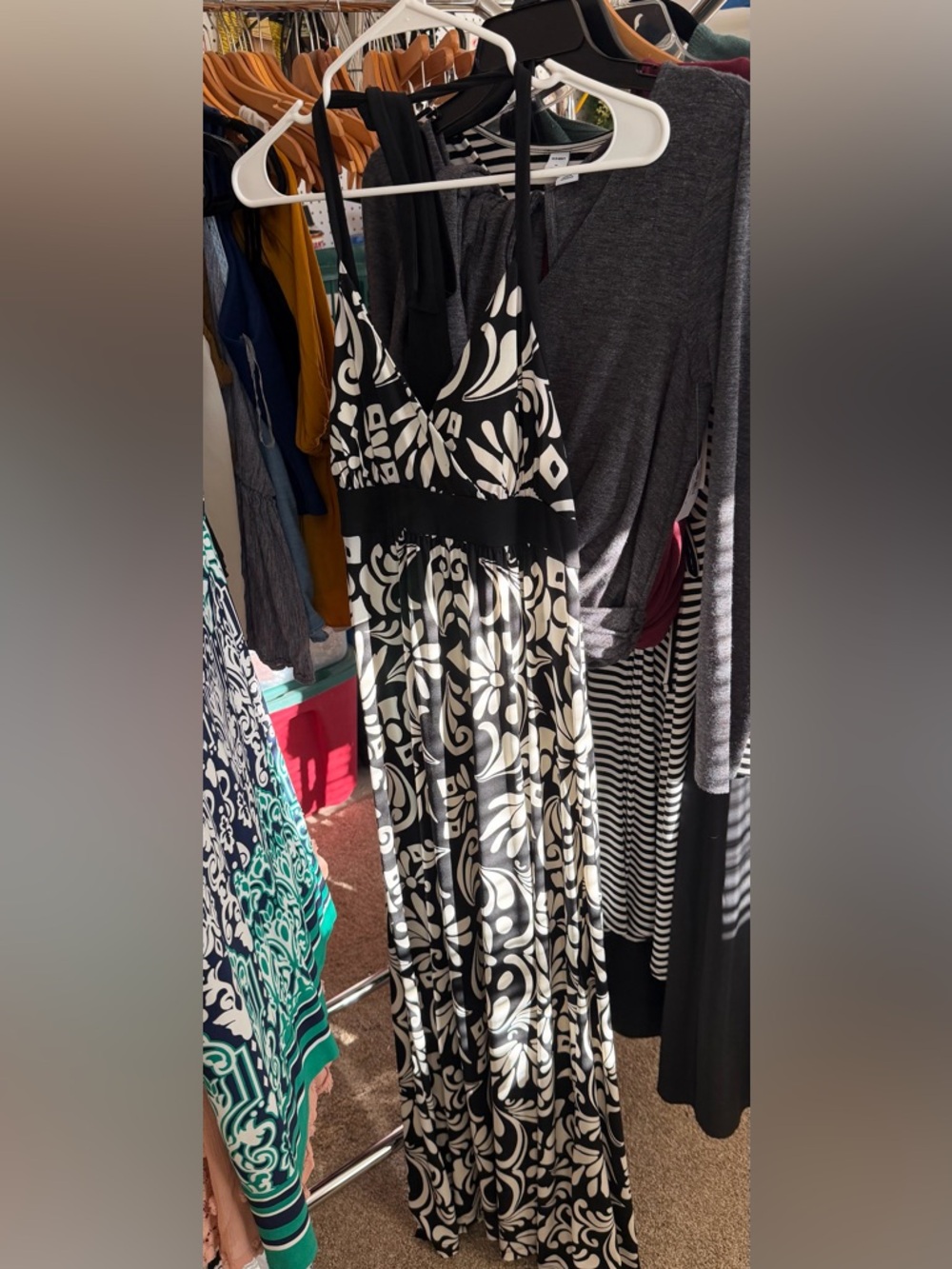 Black & White Floral Maxi Dress with Halter Neck